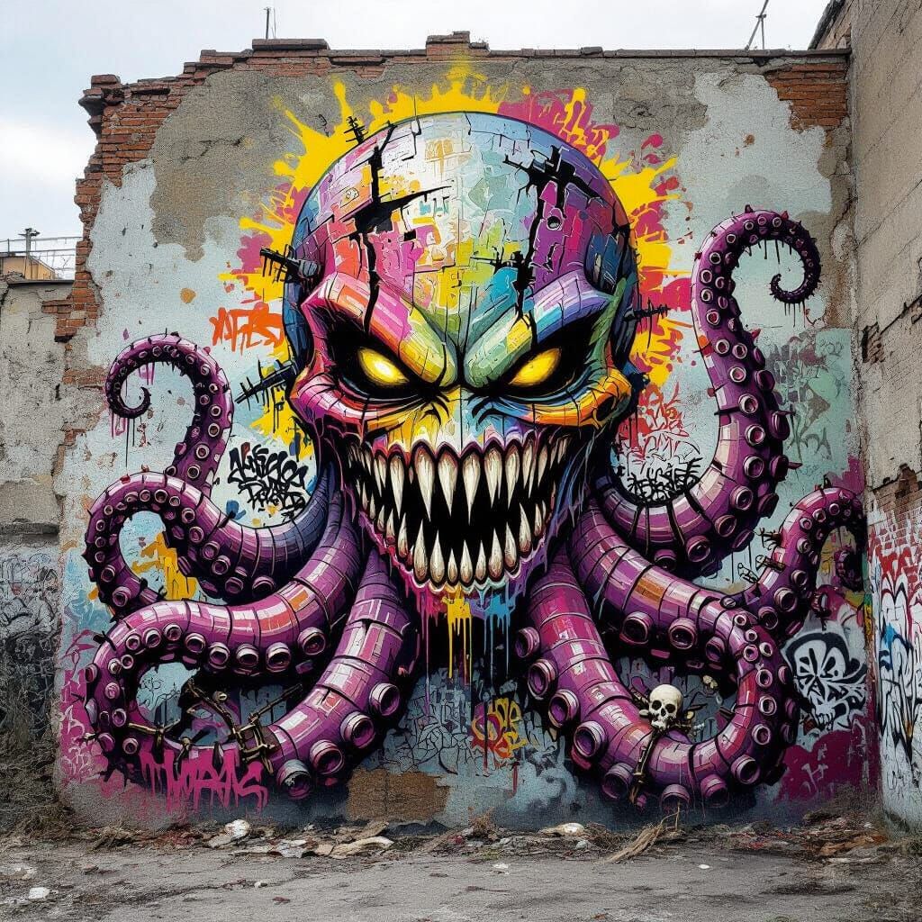 Graffiti Leviathan Erupts From Urban Ruin in Punk Style