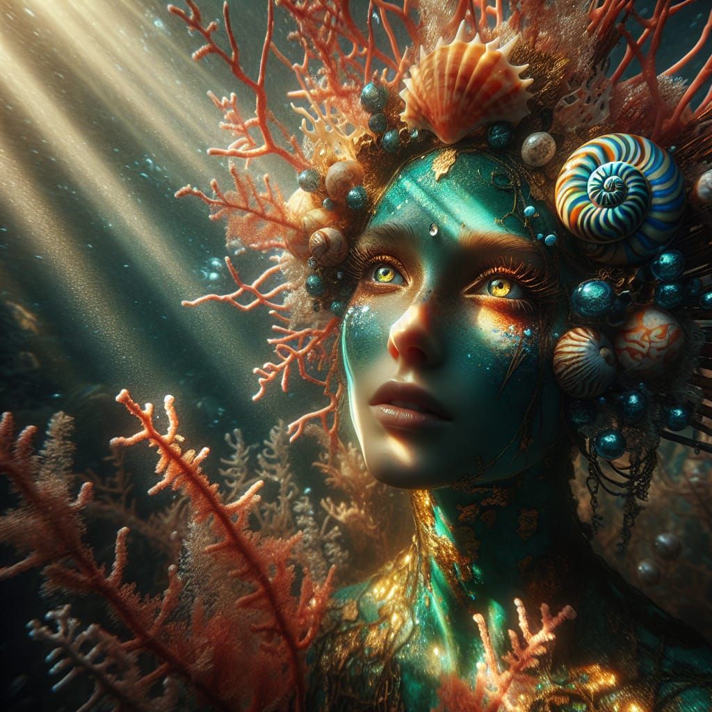Ethereal Sea Nymph Shines in Radiant Underwater Scene