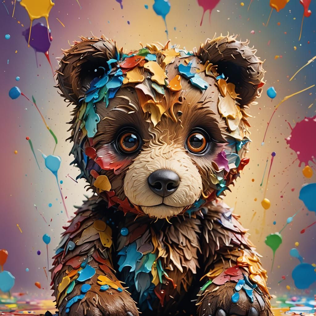 Colorful Teddy Bear in Splash Art Style