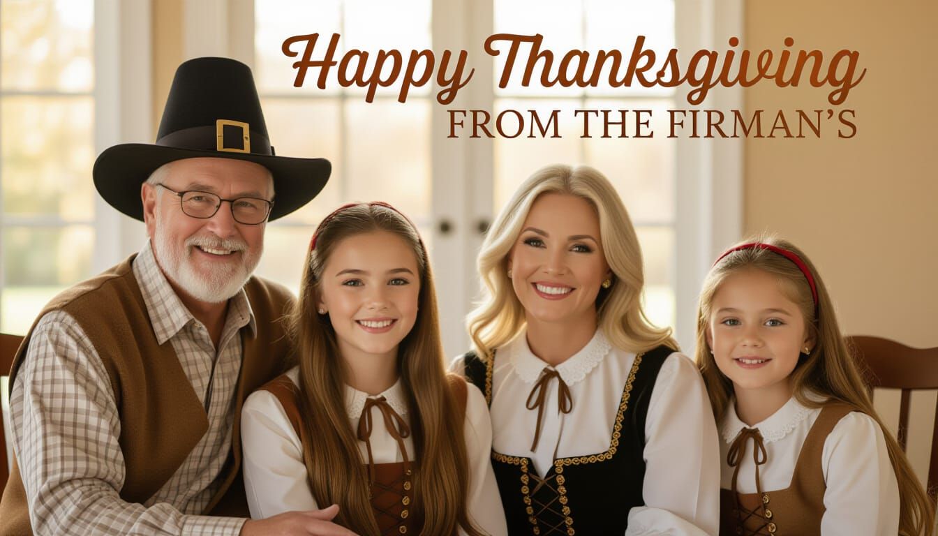 Photorealistic Pilgrim Family Thanksgiving Portrait