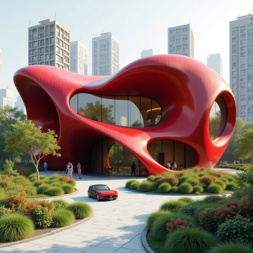 Futuristic 3D Twist Building with Wood Panels