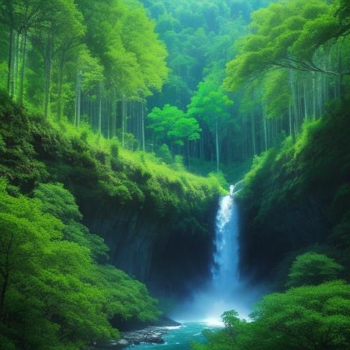 Fairy Tale Forest: Hyperrealistic Waterfall Scene