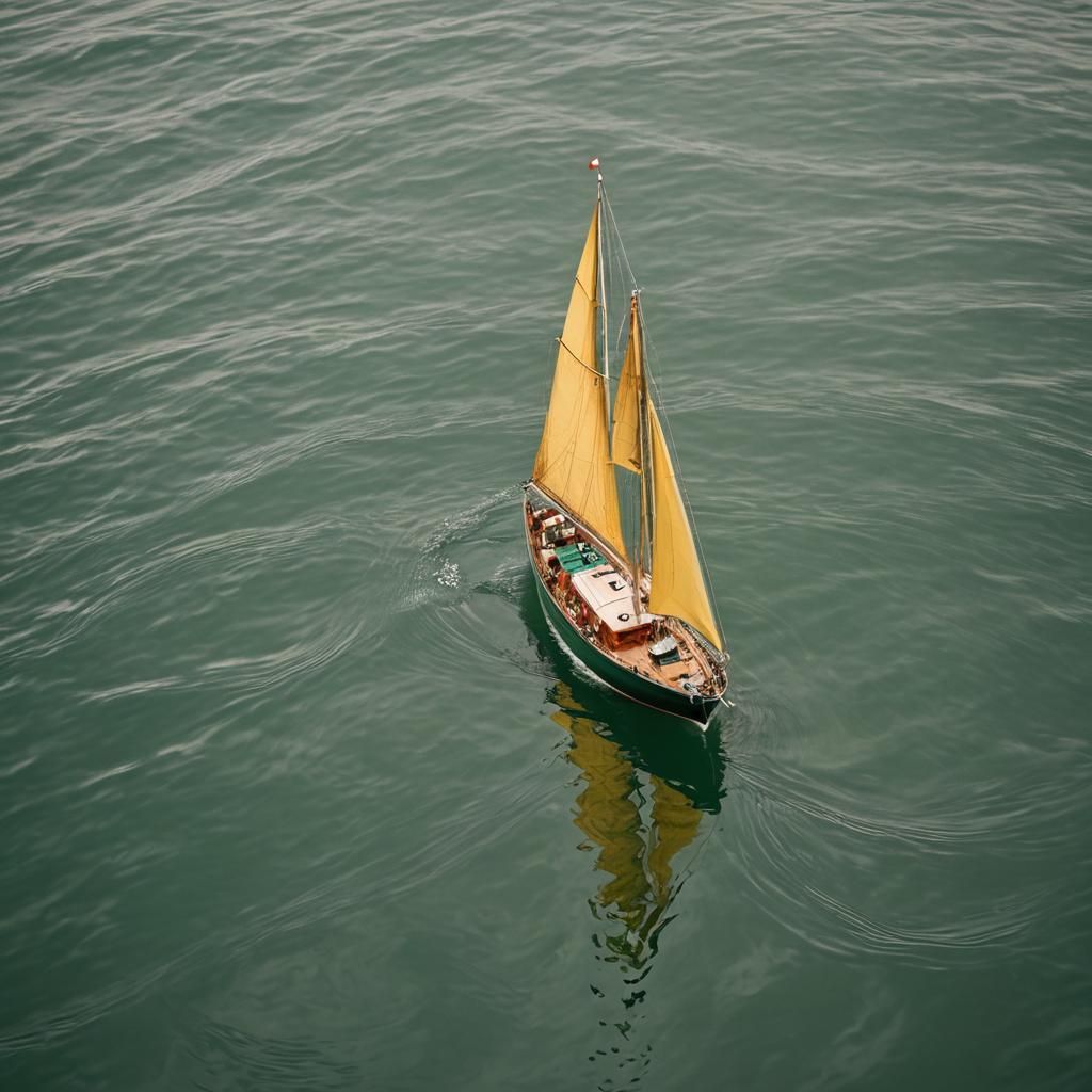 Classic Sailboat Drifting on Peaceful Sea