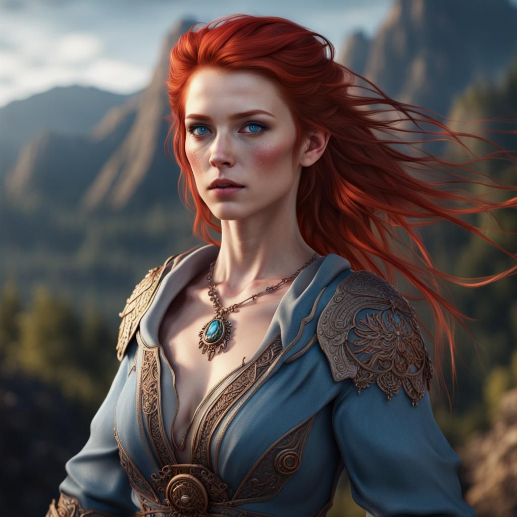 Red Haired Woman Portrait in Detailed Digital Painting