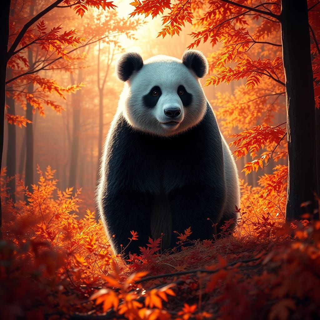 Panda in Autumn Forest, 3D Anime Art