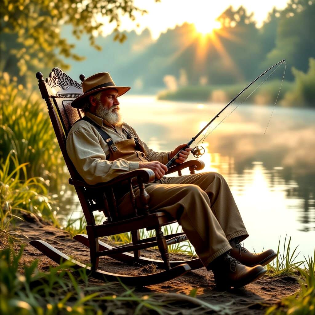 Fisherman's Dawn Nap in Surreal River Landscape