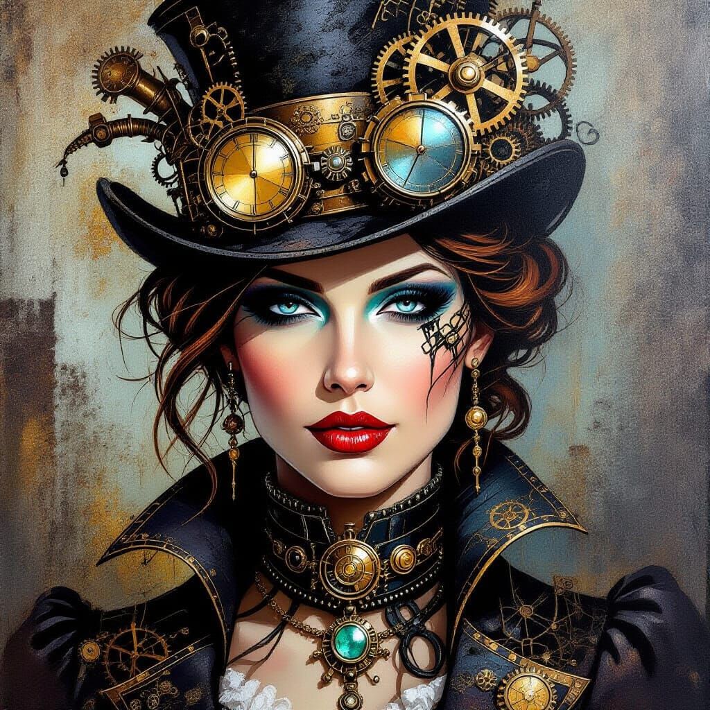 Steampunk Queen in Metallic Colors: Dramatic Painting
