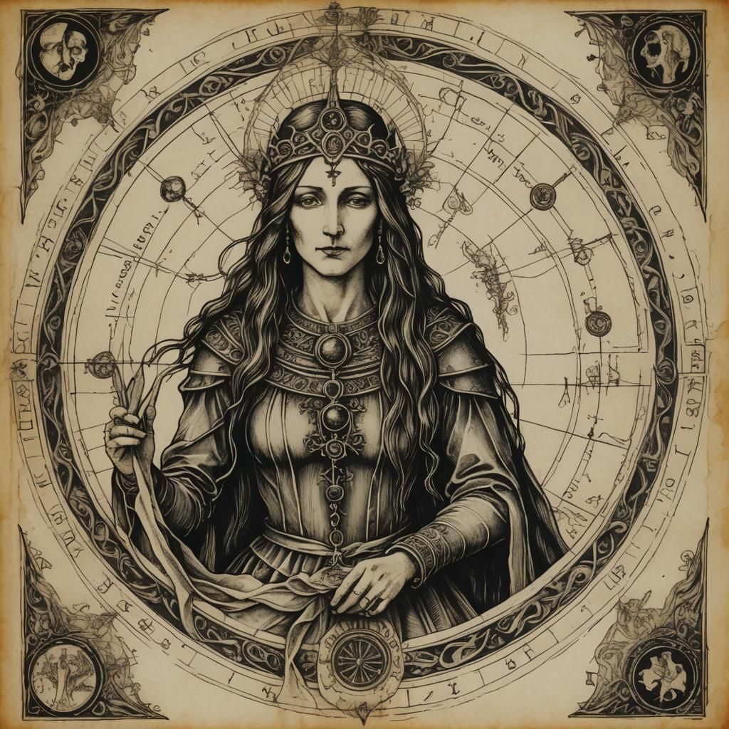 Tarot High Priestess Card in Renaissance Style