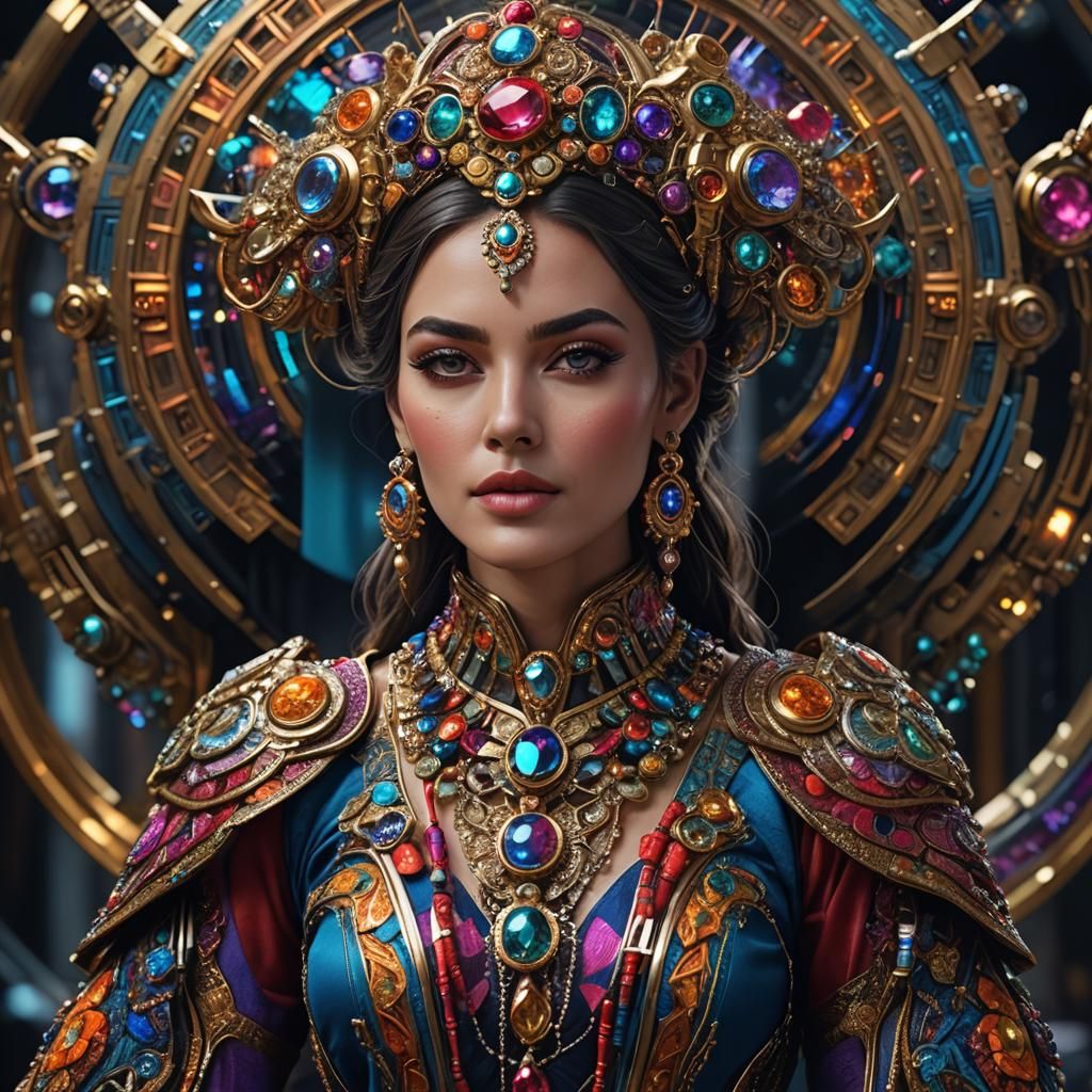 Hyperrealistic Portrait of Woman in Futuristic Jewelry