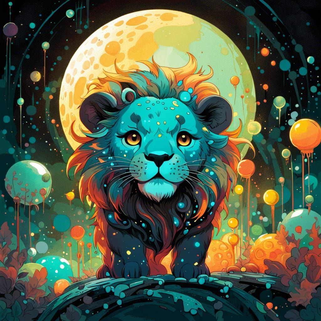 Chibi Lion with Glowing Slime Globs