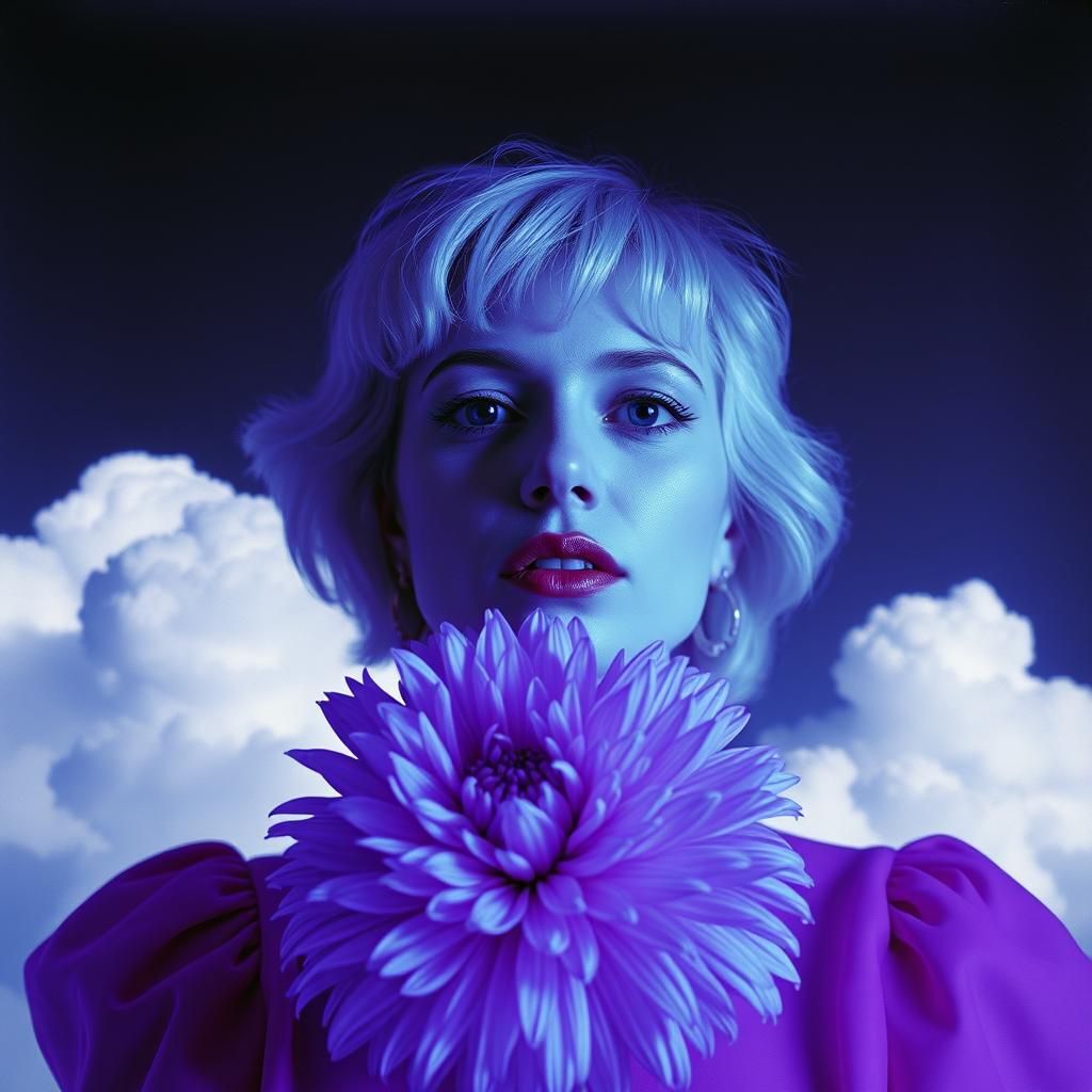 Ethereal Self-Portrait with Chrysanthemums in Ultraviolet
