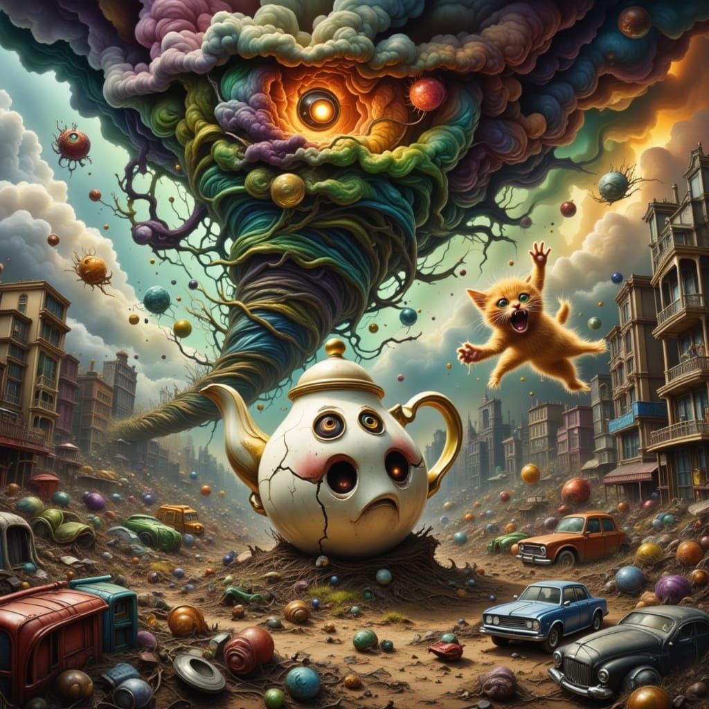 Terrified Teapot in Junkyard Tornado