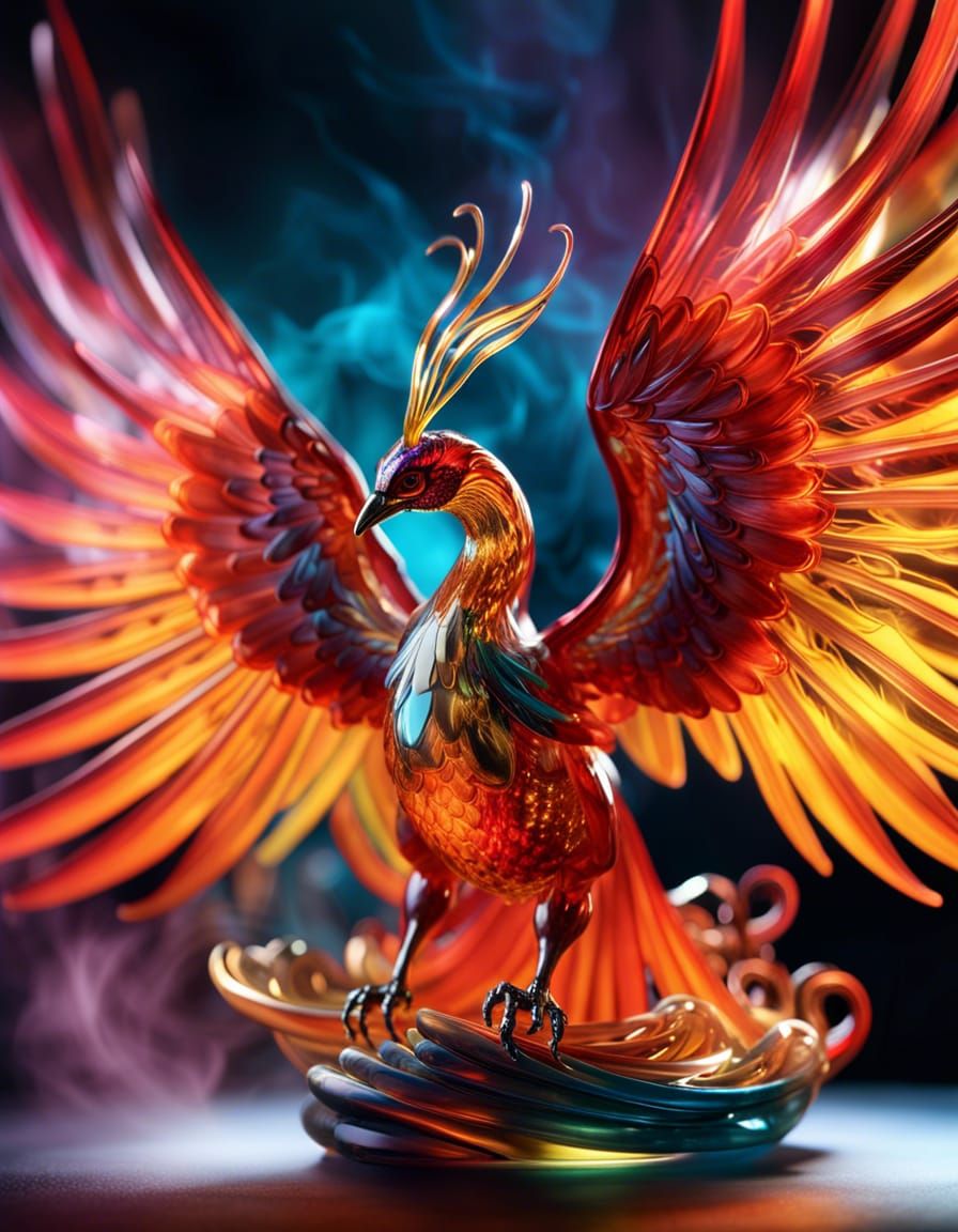 Blown Glass Phoenix with Cosmic Energy