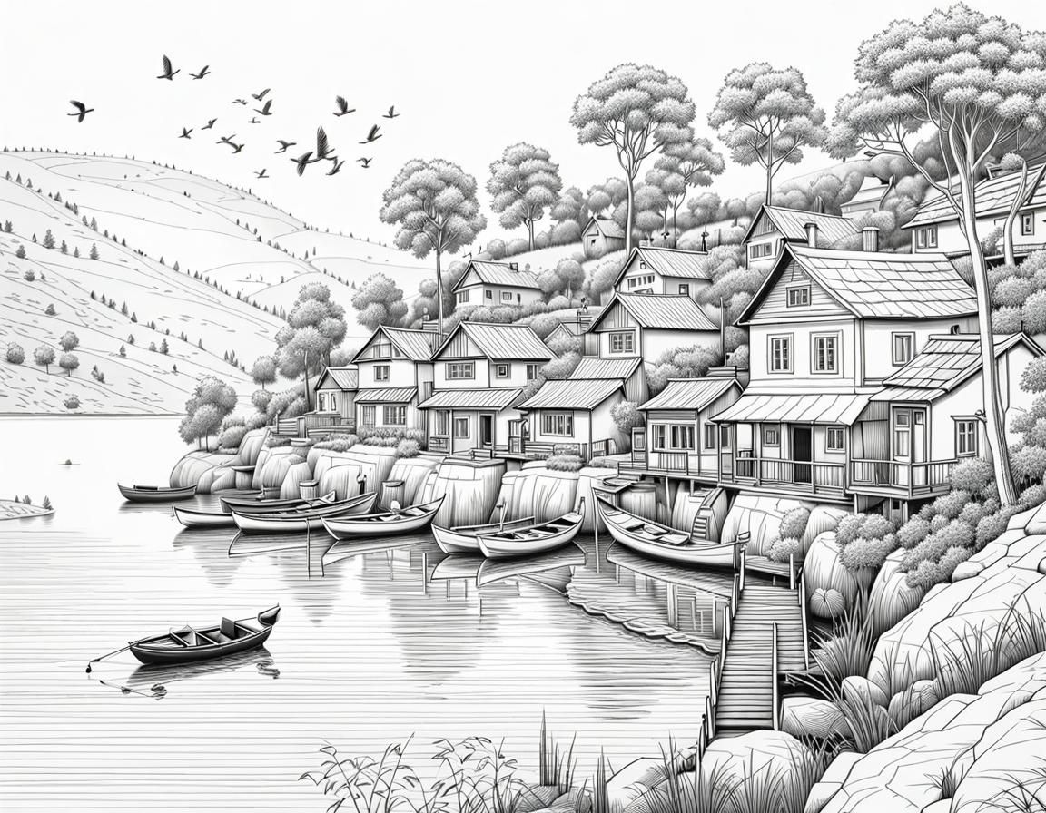 Detailed Line Drawing of Lakeside Cliff Village