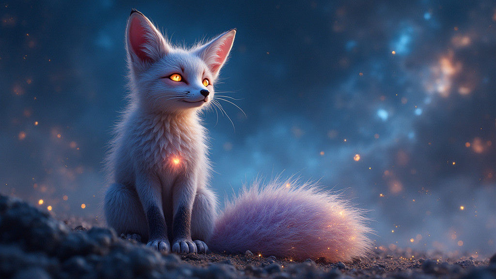 Mystical Galaxy Fox in Cosmic Landscape