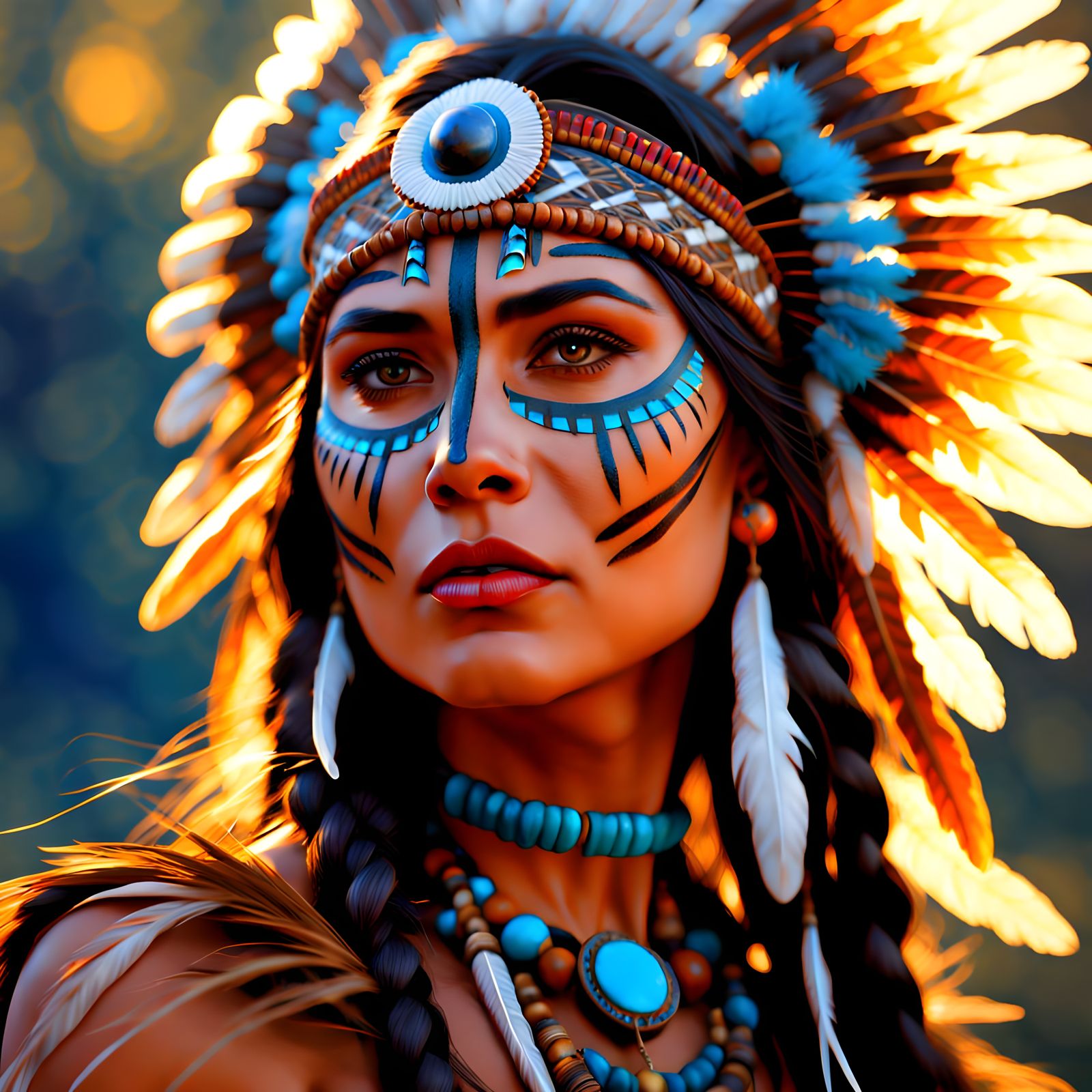 Beautiful Native American Warrior Woman Portrait