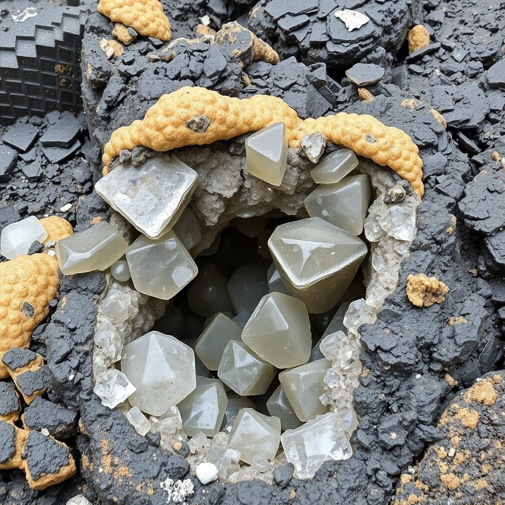 Geodes Forming in Basalt Rock