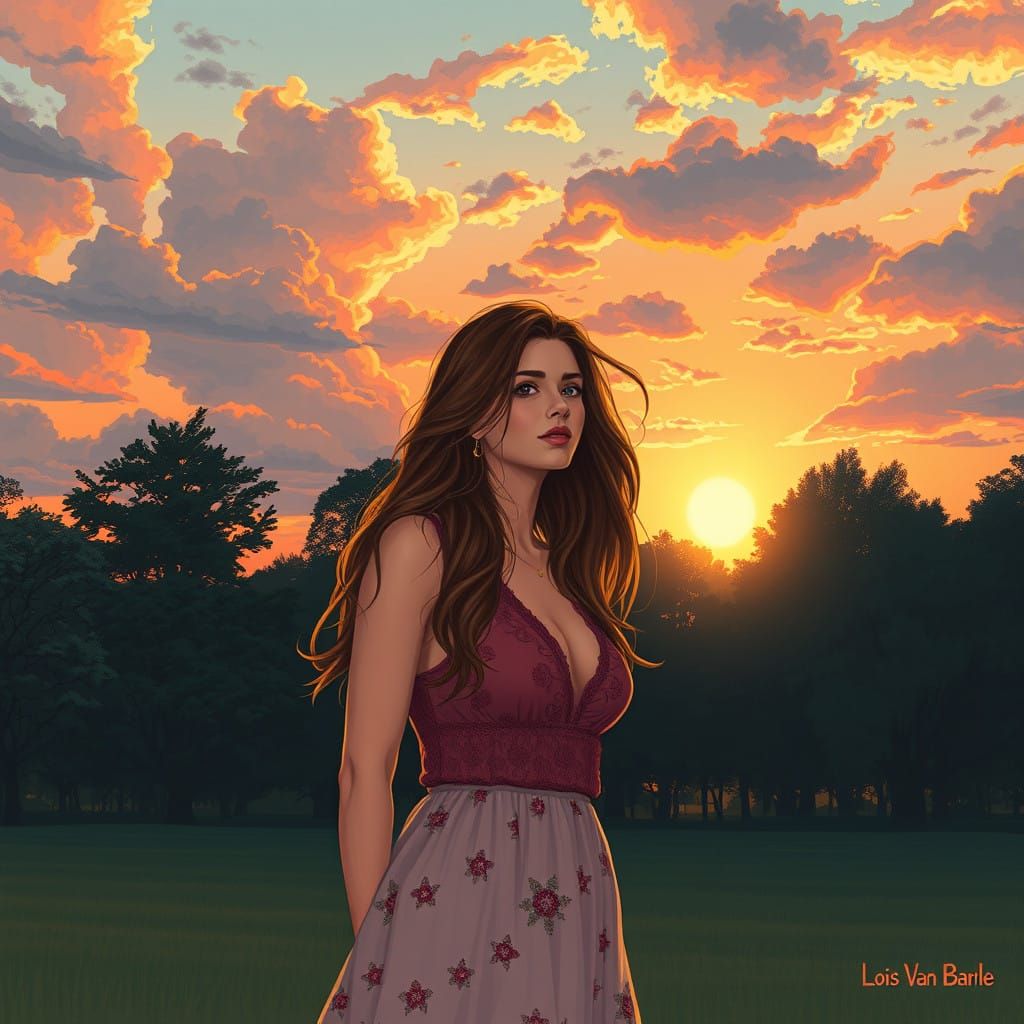 Ethereal Park Scene in Graphic Novel Style