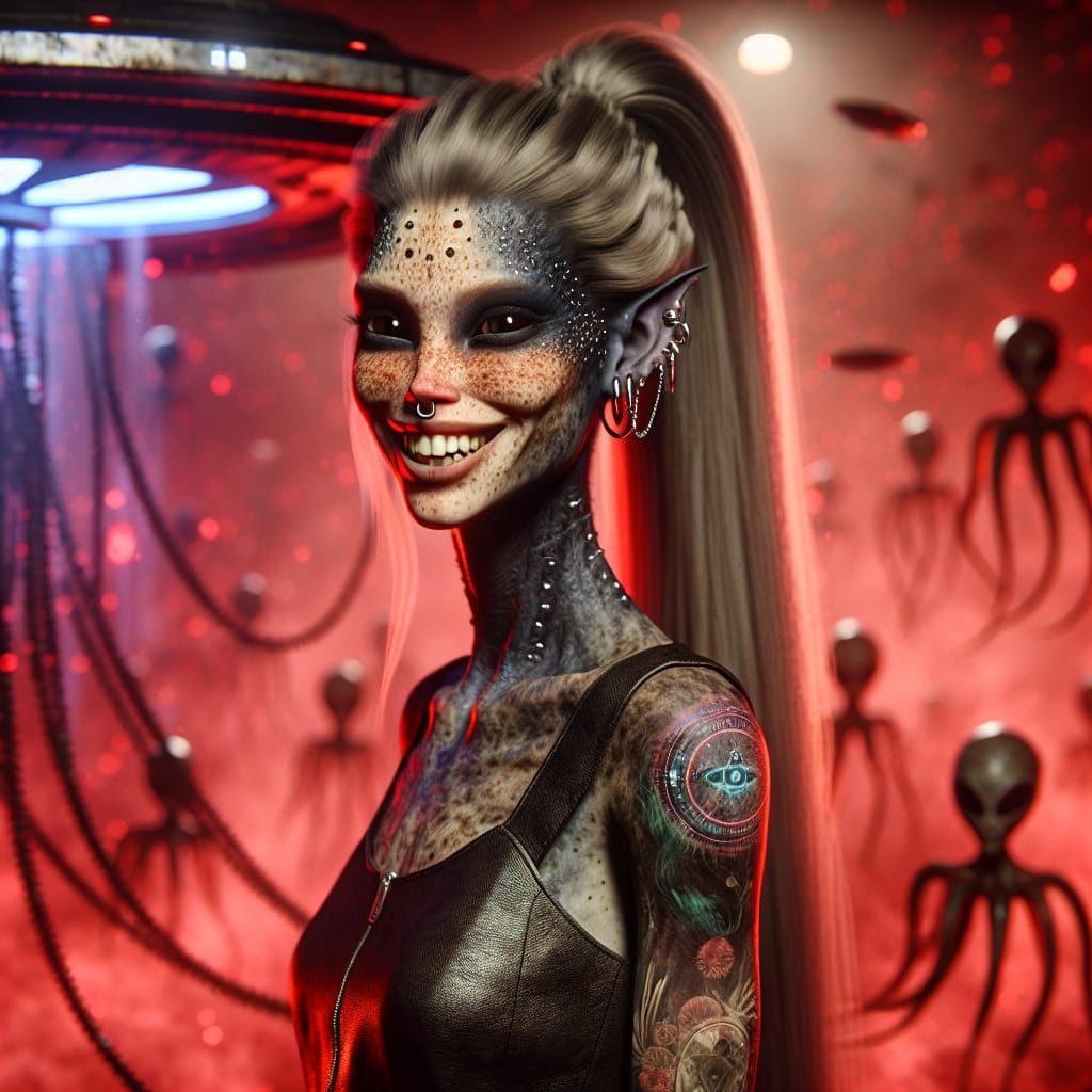 Evil Alien Woman with Gold Hair in Gothic Style
