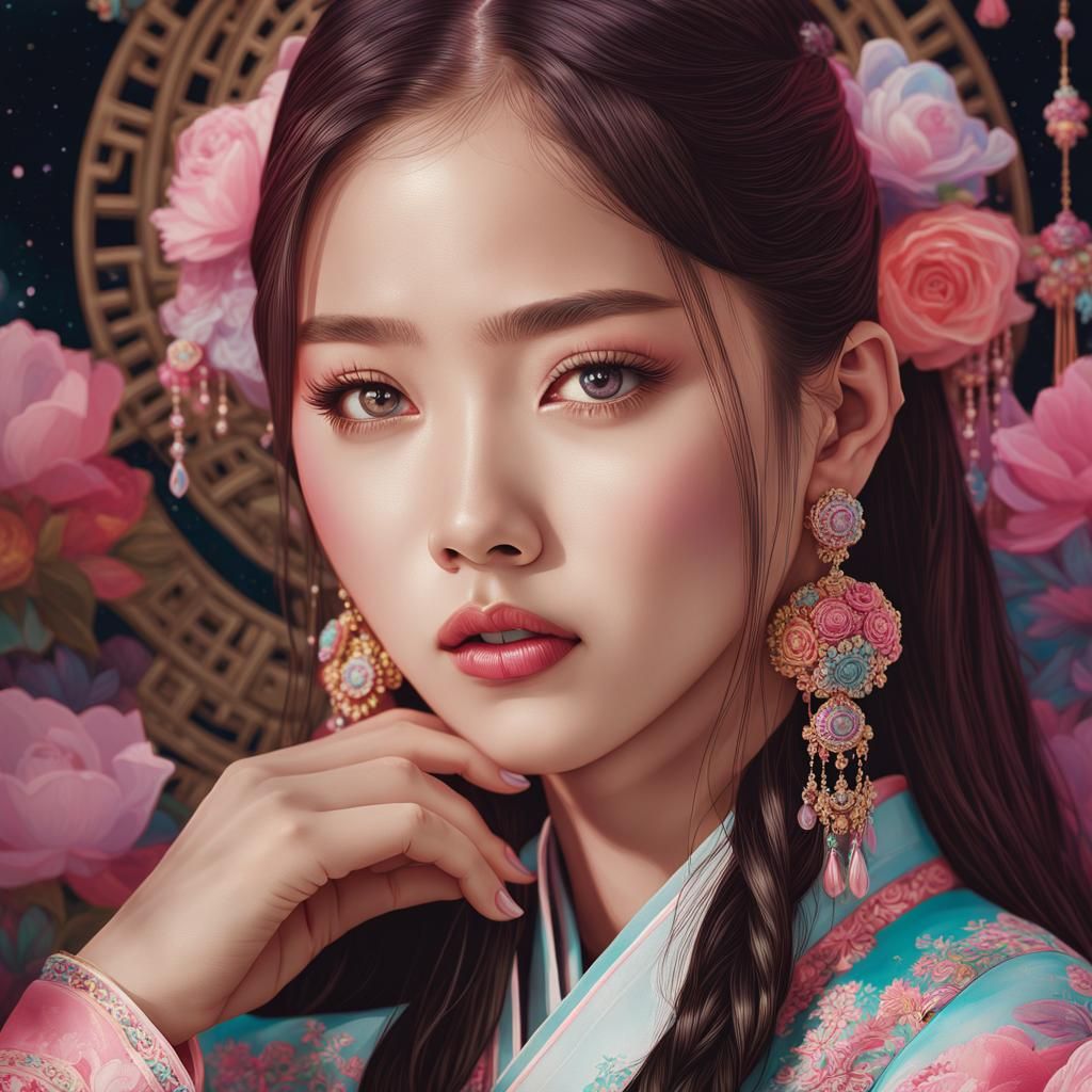 Blackpink Portrait in Korean Hanbok, Mucha Style