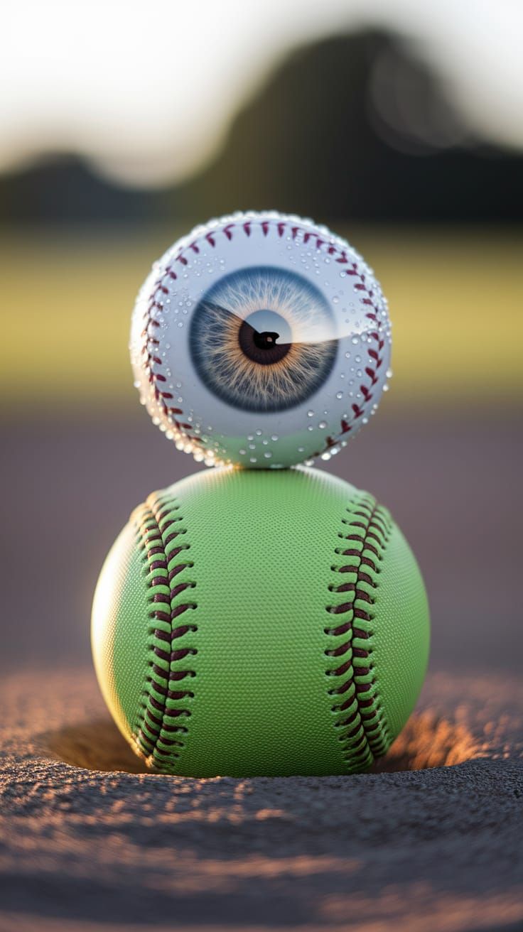 Surreal Eyeball on Baseball in Warm Sunlight