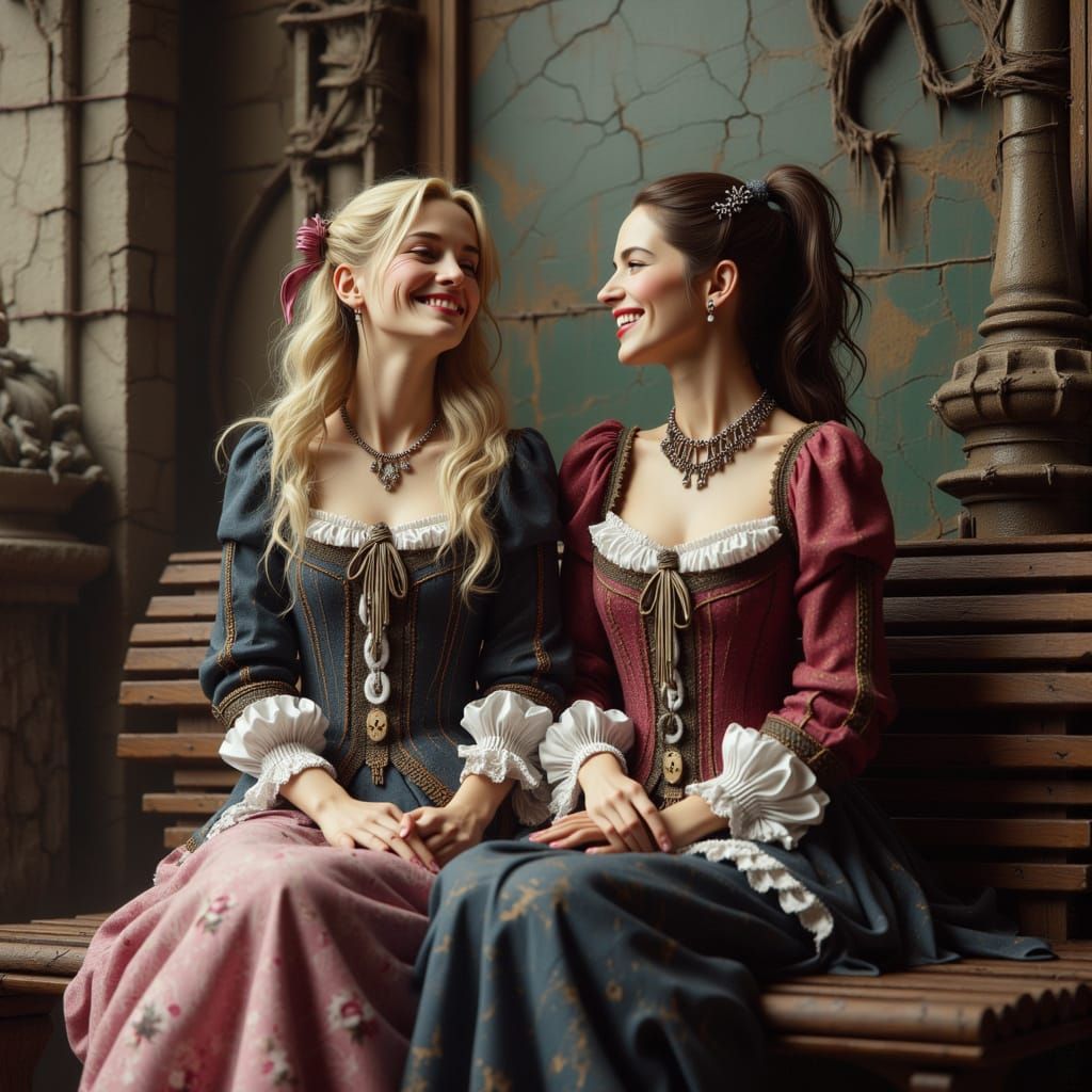 Baroque Women in Steampunk Castle, Ethereal Art