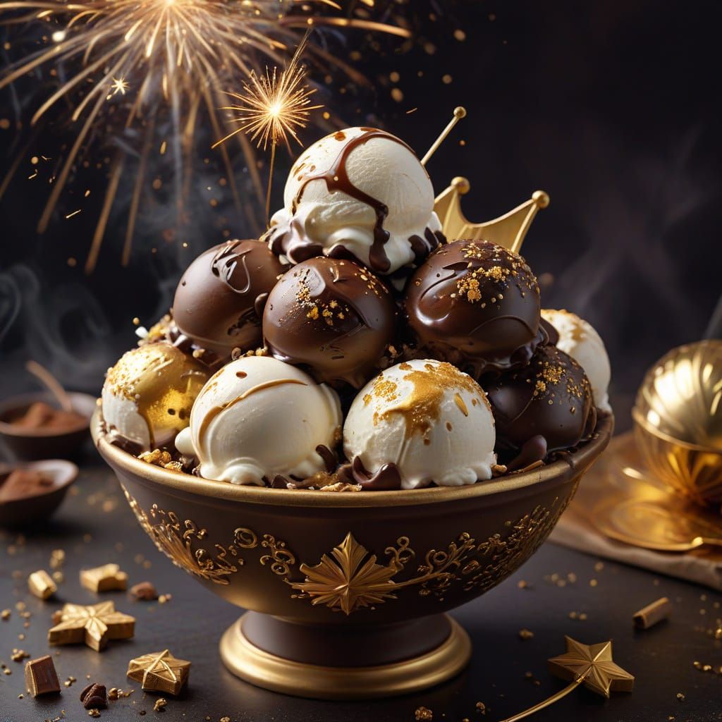 Whimsical Ice Cream Dessert with Exploding Fireworks