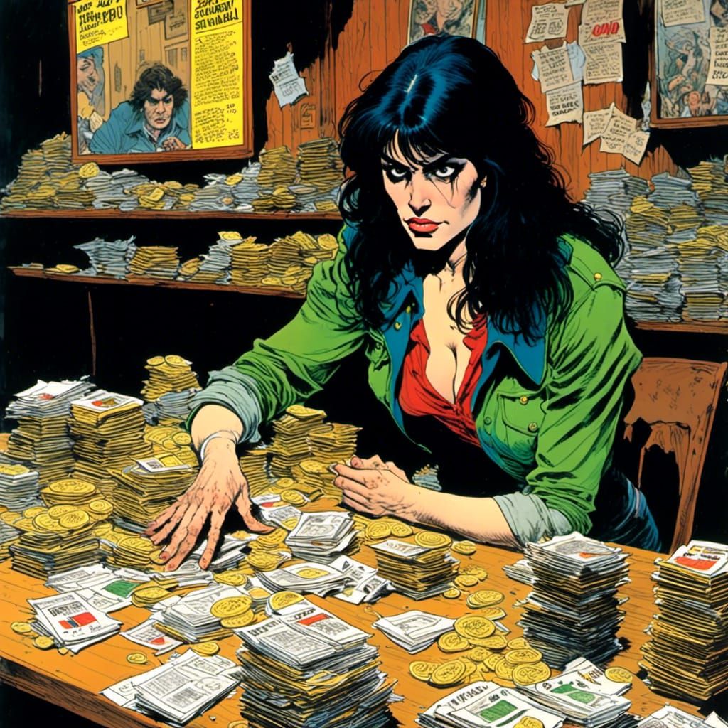 Intense Portrait of a Female Con Artist in Comic Style