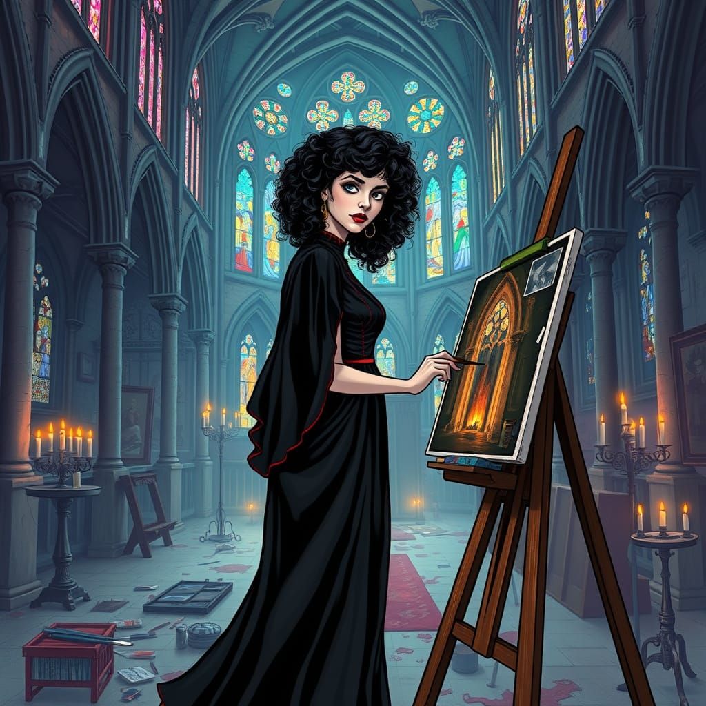 Gothic Artist Paints in Haunted Church Home