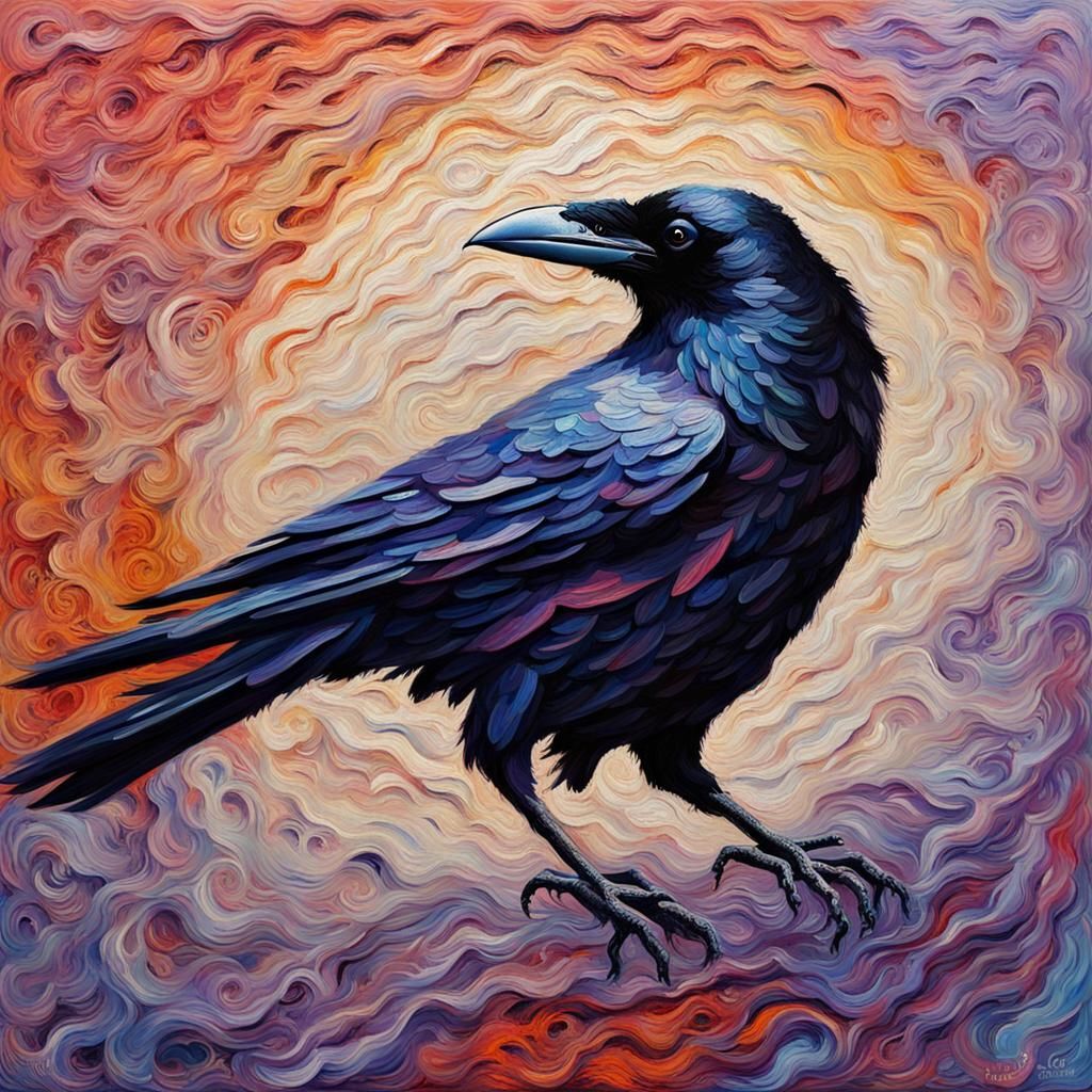 Lace Raven in Neo-Impressionist Oil Painting
