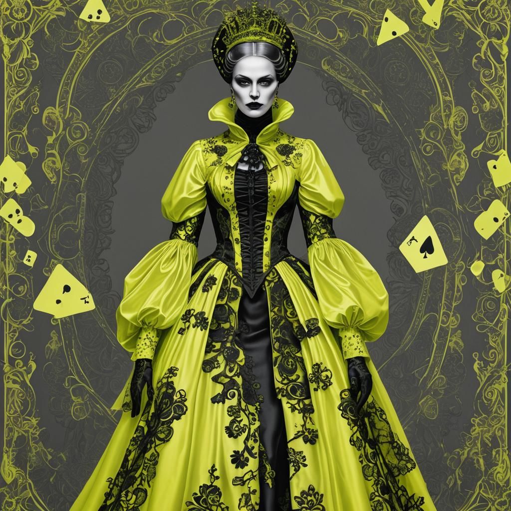 Queen of Spades in Neon Yellow Victorian Gown
