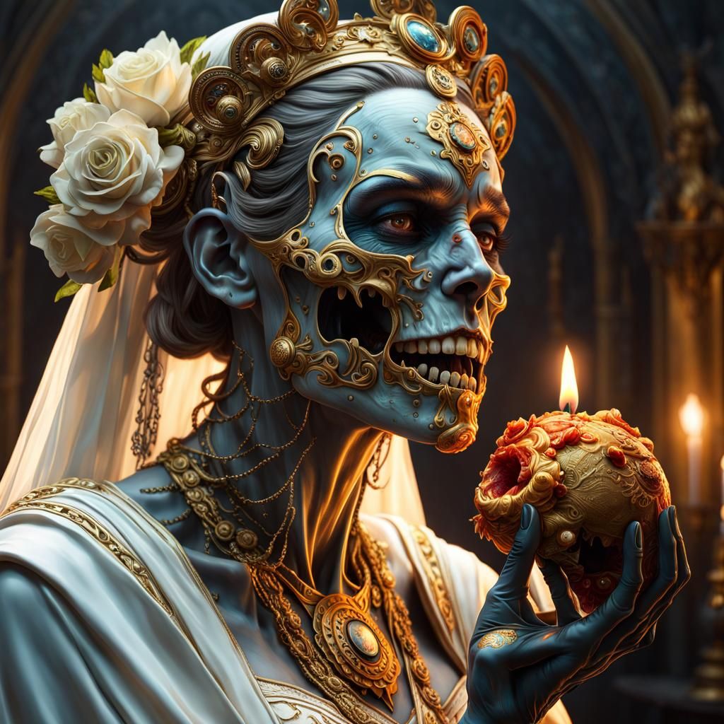 Cadaveric Zombie Bride Feast in Hyperrealism