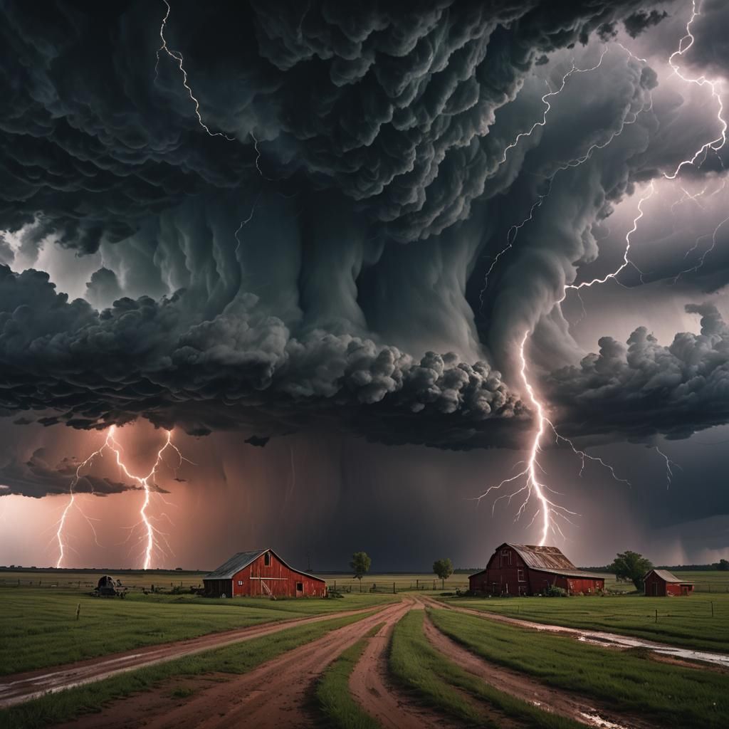 Surreal Tornado Strikes Farm in Dark Fantasy Art