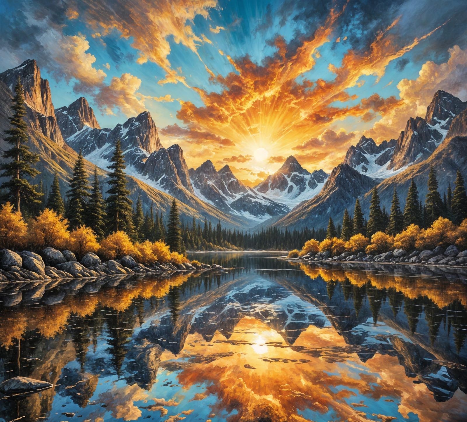 Mountain Sunrise on a Serene Reflective Lake