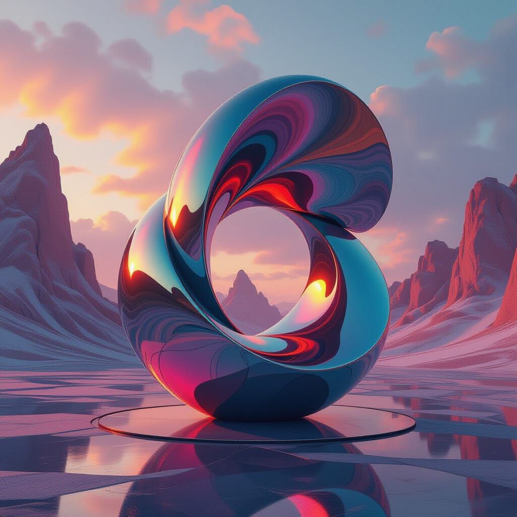 Abstract Metallic Sculpture in Digital Art Style