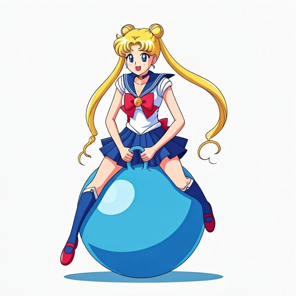 Magical Girl Sailor Moon Bounces on Blue Hopper Ball