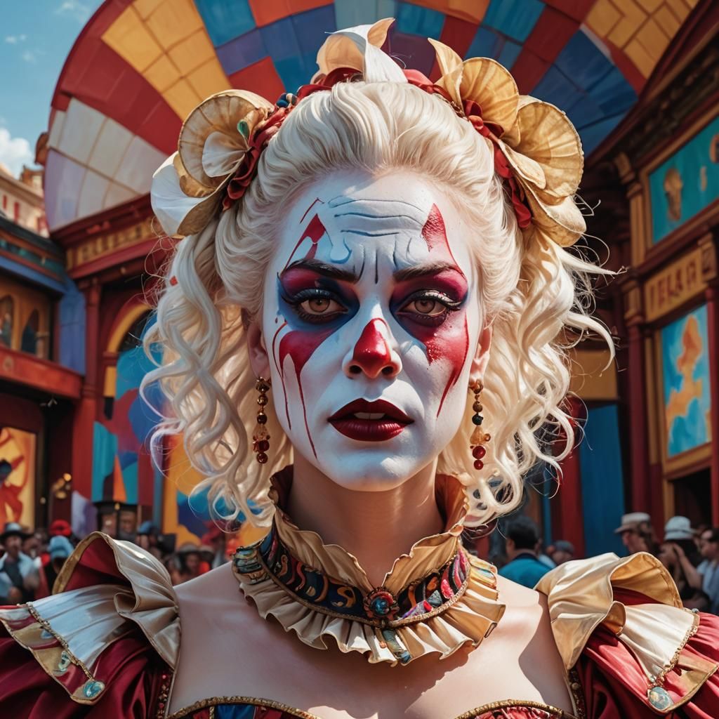 Albino Jenna Ortega as Pagliacci: Hyperrealistic Portrait