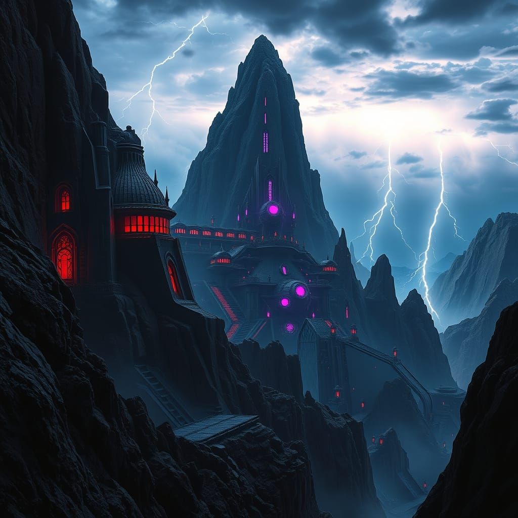 Futuristic Supervillain Hideout on Mountain Peak