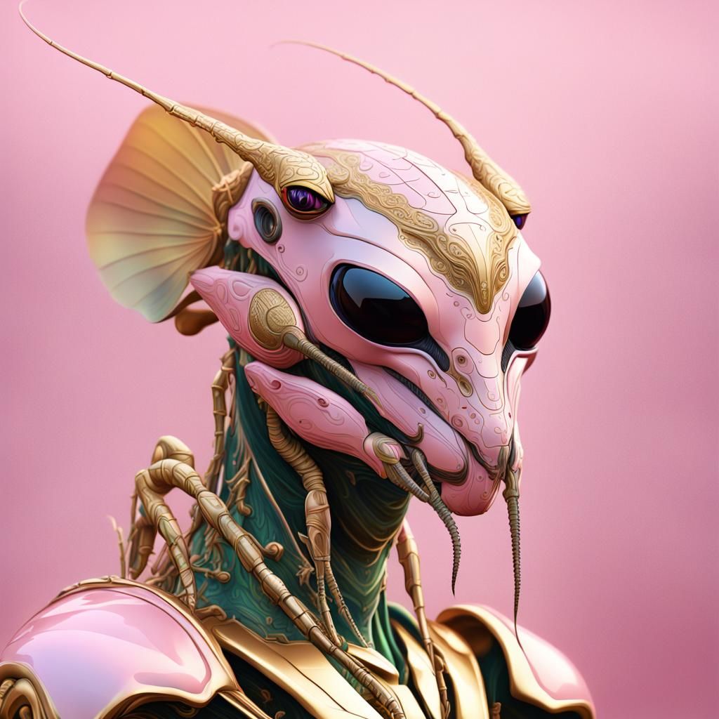 Orchid Mantis in Pink and Gold: Digital Art