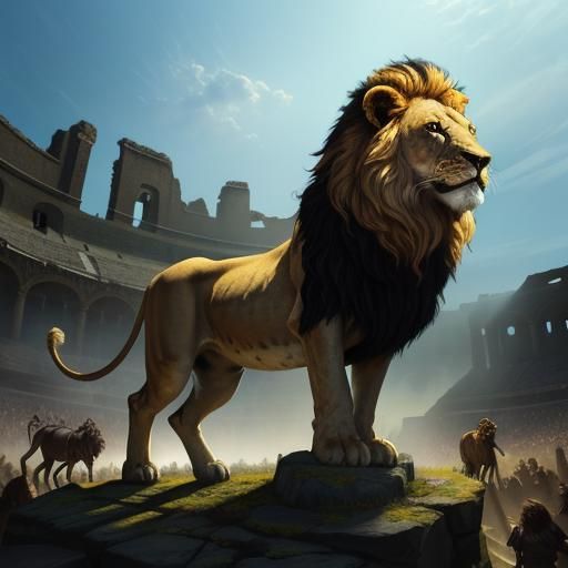 Majestic Lion in Arena: Fantasy Concept Art