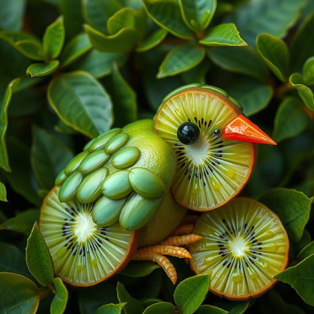 Kiwi Bird Sculpture Made of Kiwi Fruit