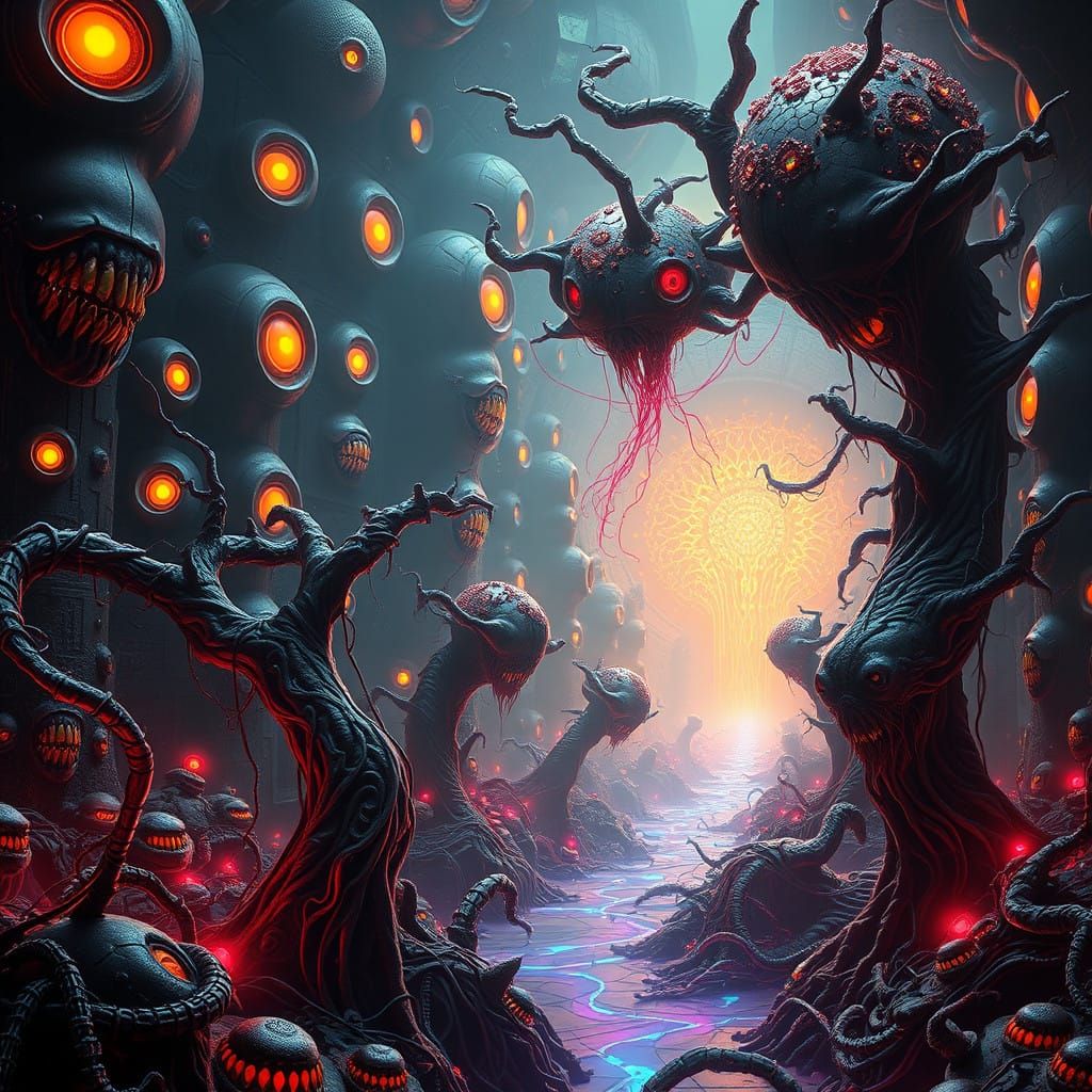 Cyberpunk Hellscape in Neon-Lit Distortion