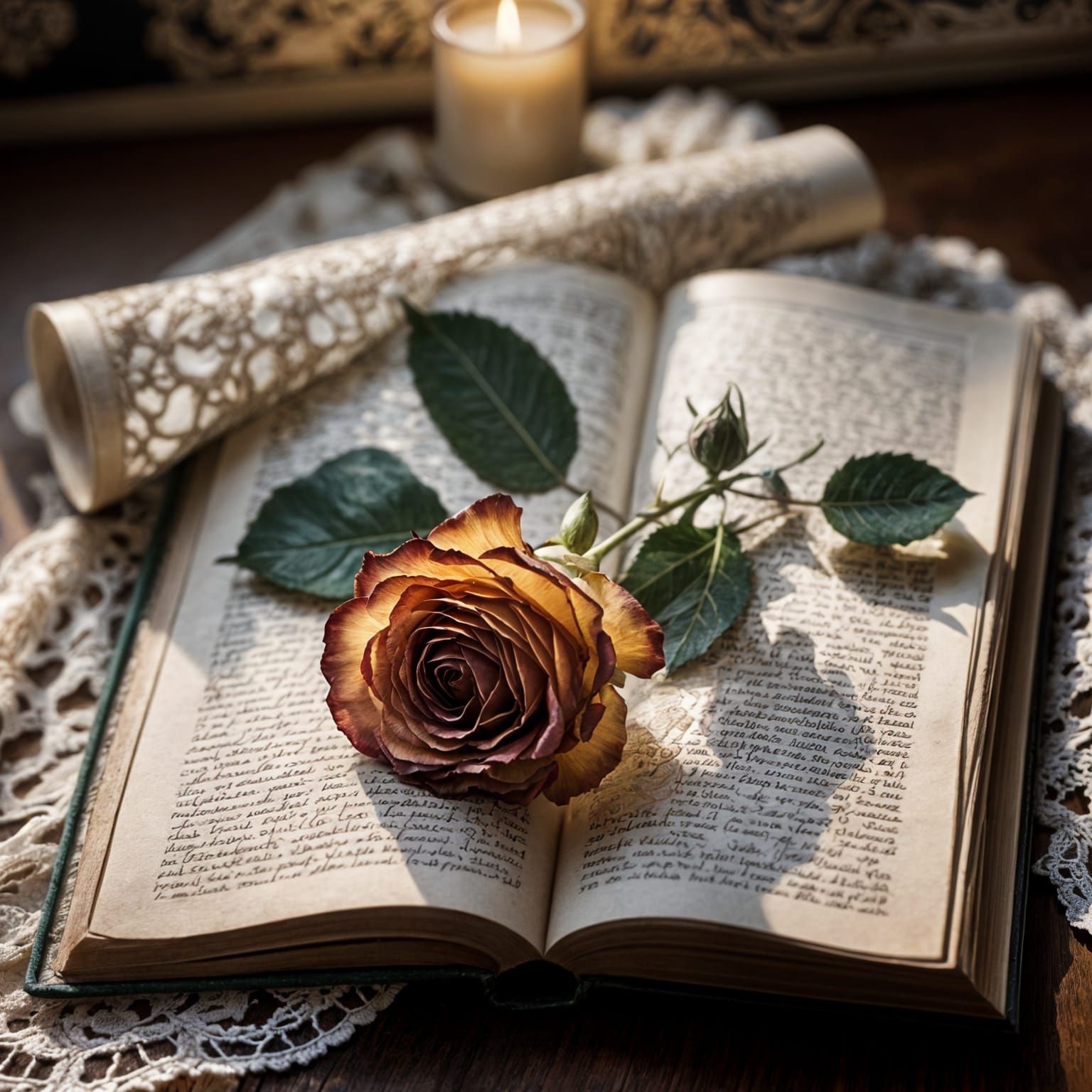 Golden Dried Rose on Vintage Photo Album