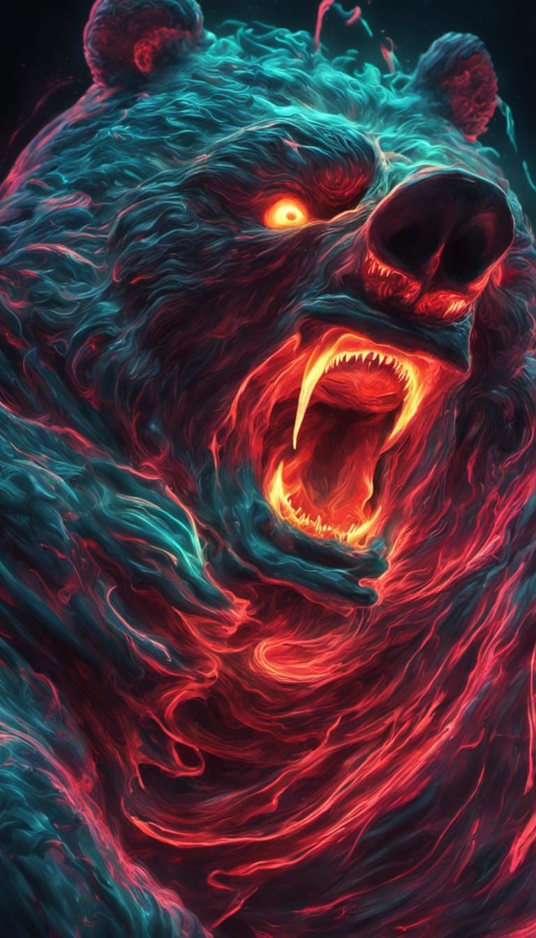 Surreal Neon Tornado with Screaming Bear Portrait