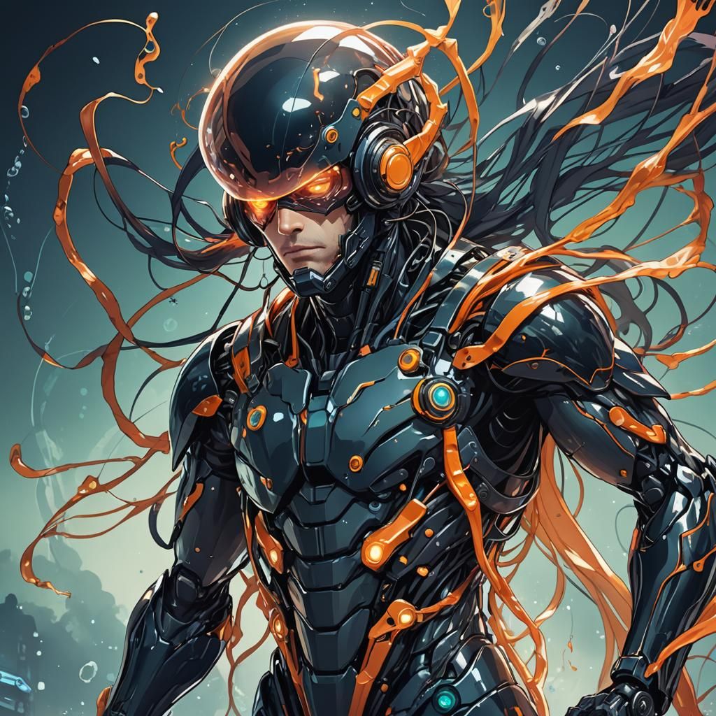 Flying Fox Jellyfish Cyborg Man: Cel-Shaded Anime Art