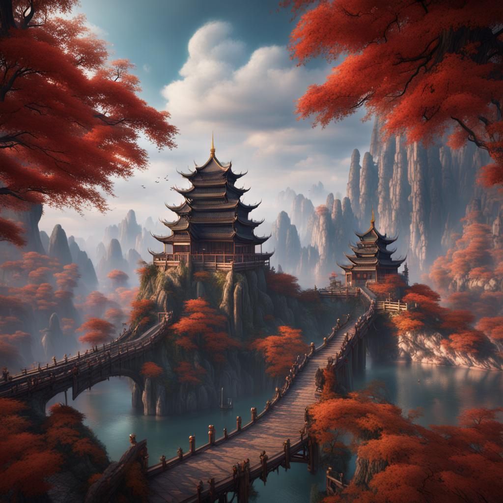 Fantastical Detailed Matte Painting of China