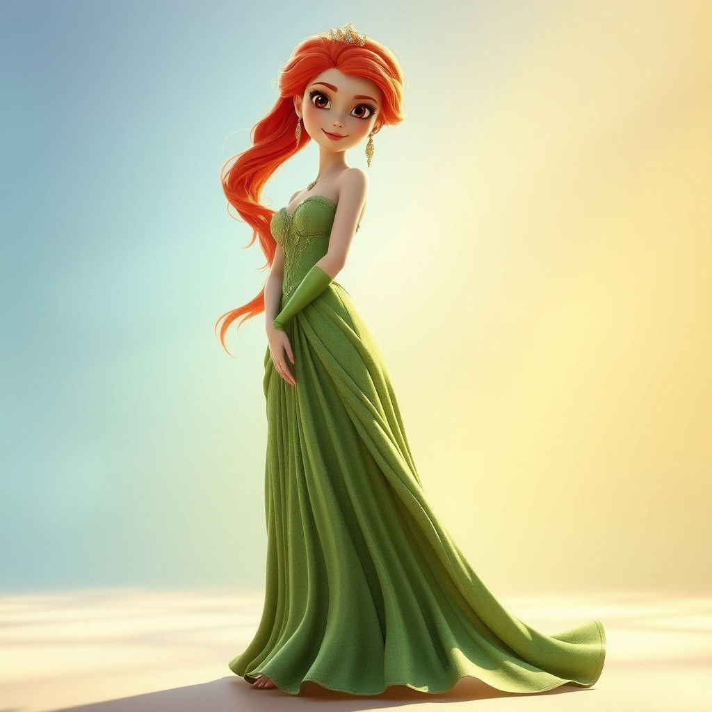 Red-Haired Princess in Flowing Green Gown