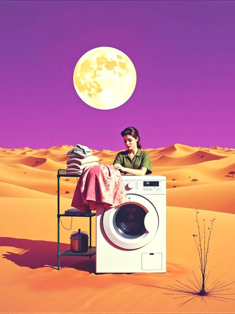 Mid Century Laundry Oasis Amidst Purple Dunes
