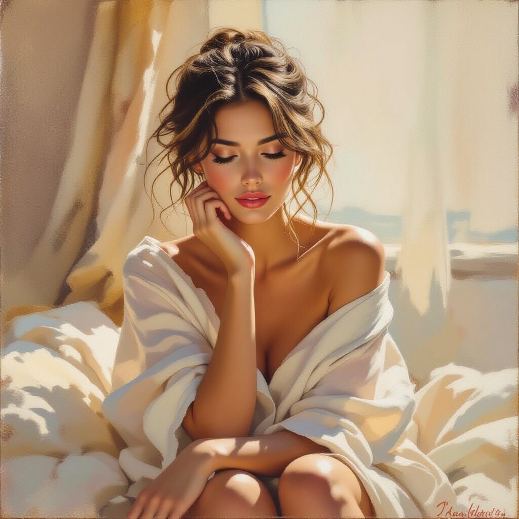 Woman in Morning Light: A Gentle Oil Painting