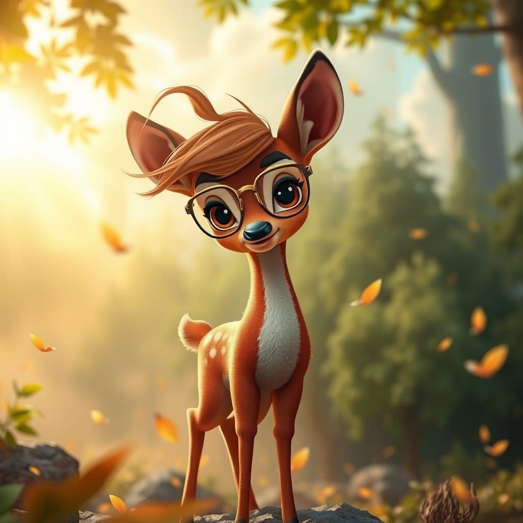 Whimsical Real baby Bambi standing in a cool pose
